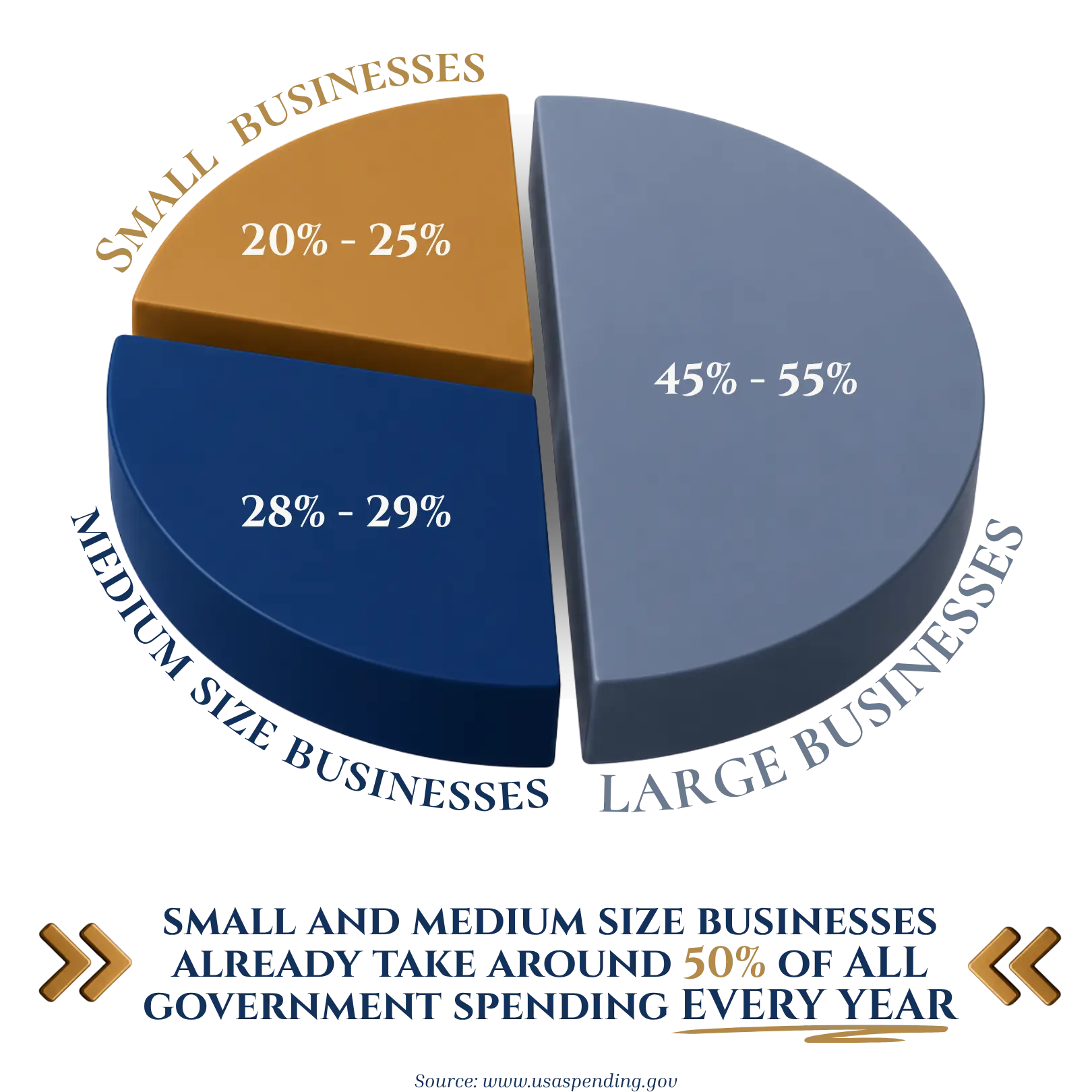 Pie chart showing federal contracting distribution by business size